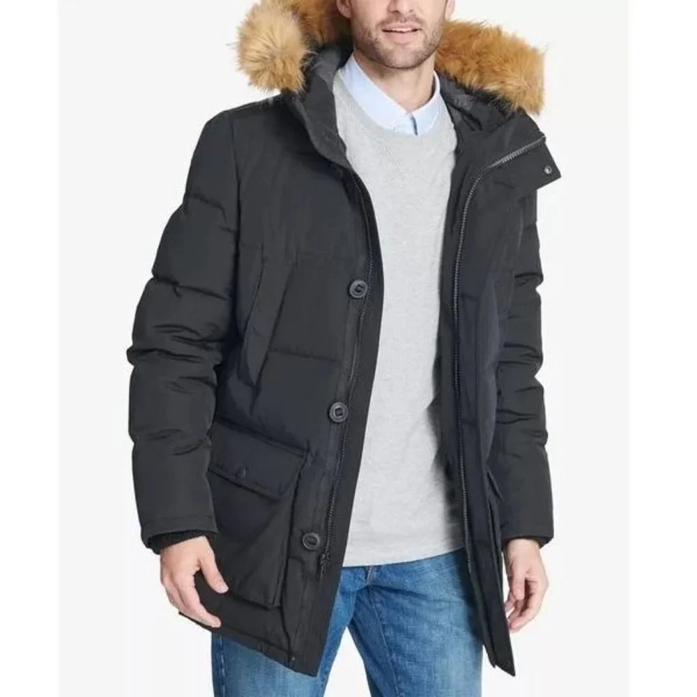 Men's Black Claiborne Long Hooded Water Resistant Snorkel Coat - M